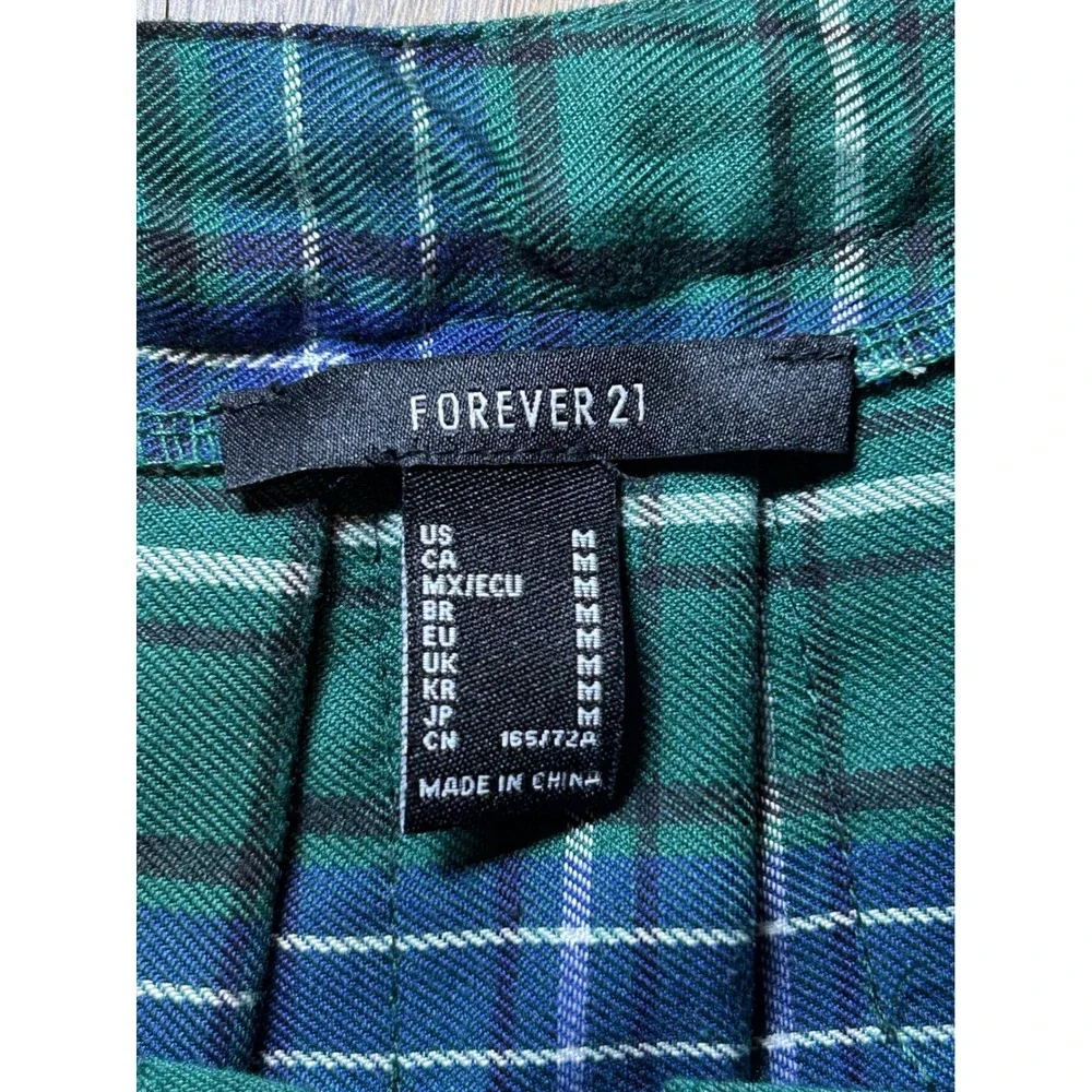 Forever 21 Y2K Green Blue Plaid Pleated Mini Skirt Medium Preppy Schoolgirl